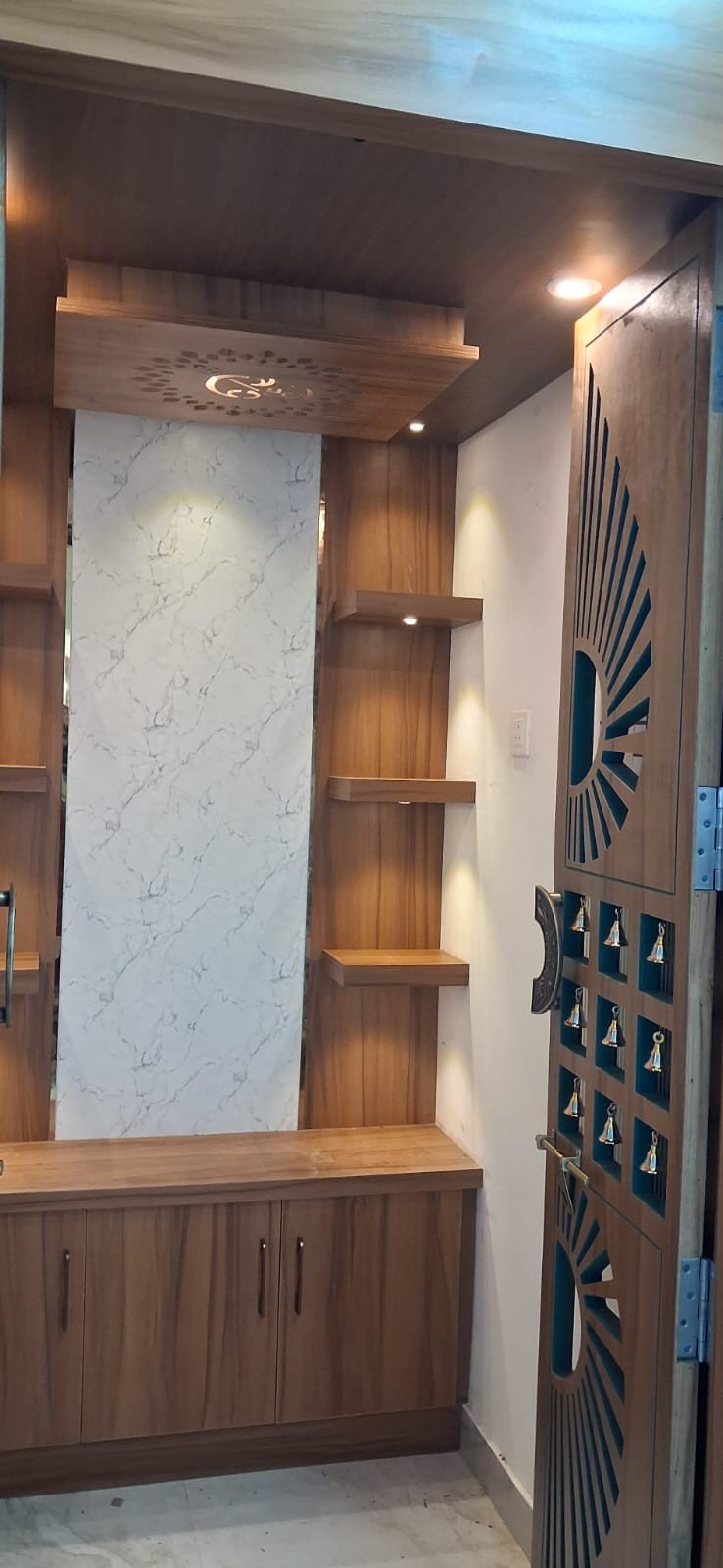 Pooja Unit Works by Anjaneya Interiors and Furniture, Coimbatore